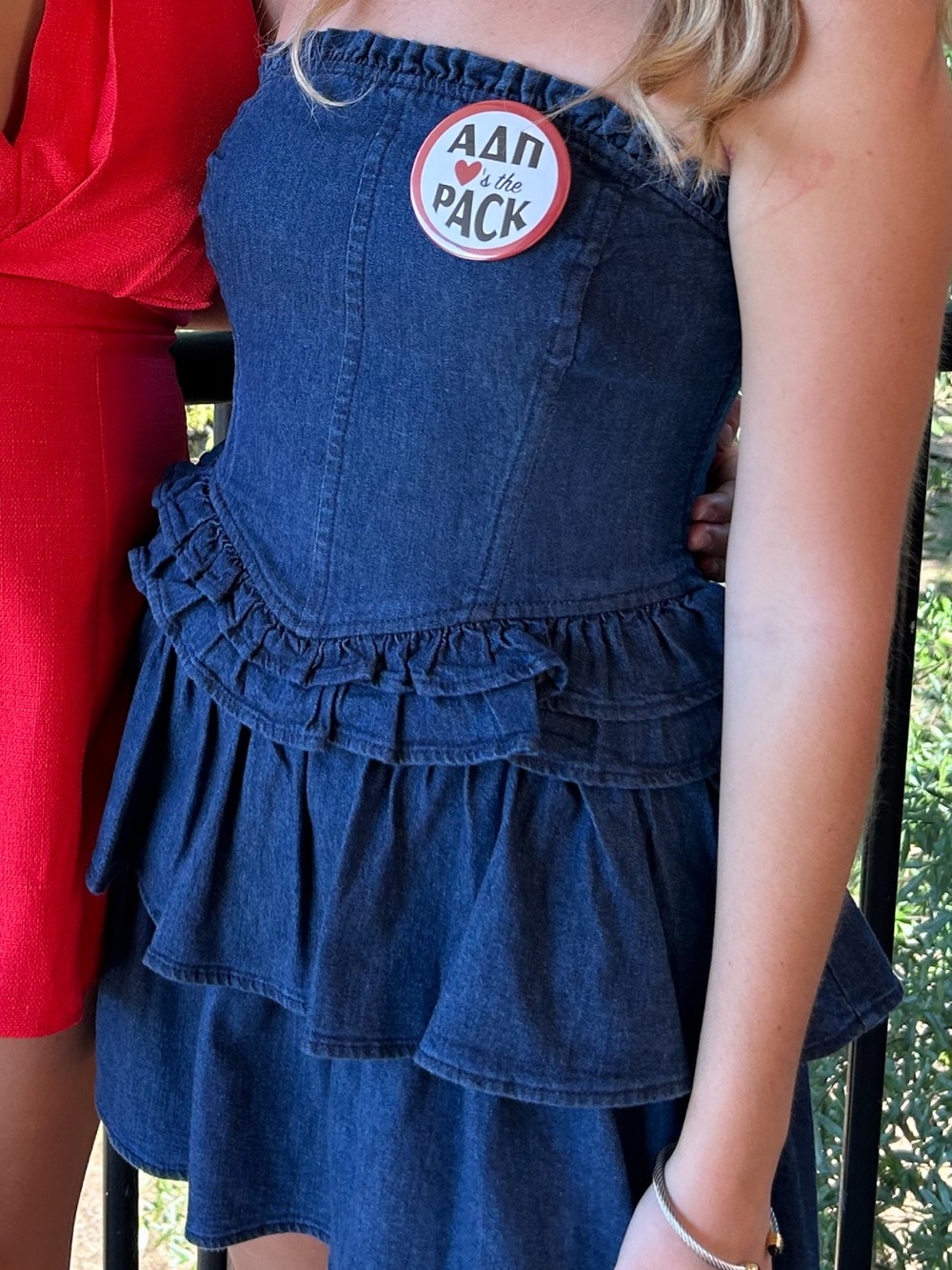 LoveShackFancy Navy Blue Denim Ruffled Mini Dress